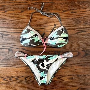 Camo 
Green and Brown Bikini Set with Adjustable Straps